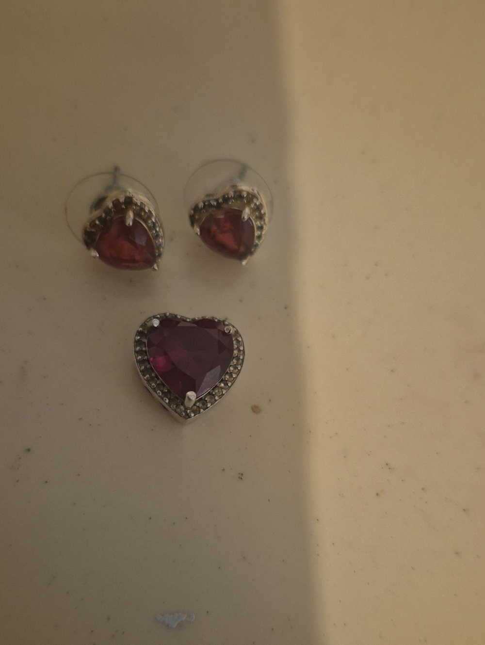 Heart-Shaped Red Ruby Stud Earrings and Pendant Set